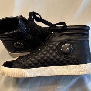 Karl Lagerfeld Paris “ Harriett “ Black Leather Quilted High-Tops , 7.5M , $30